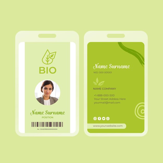 Tarjeta de identificación de alimentos bio y saludables