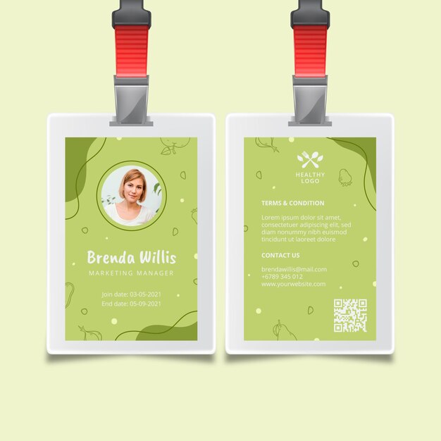 Tarjeta de identificación de alimentos saludables y bio