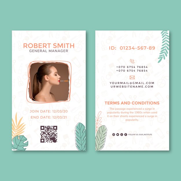 Tarjeta de identificación de artista de maquillaje de textura dibujada a mano