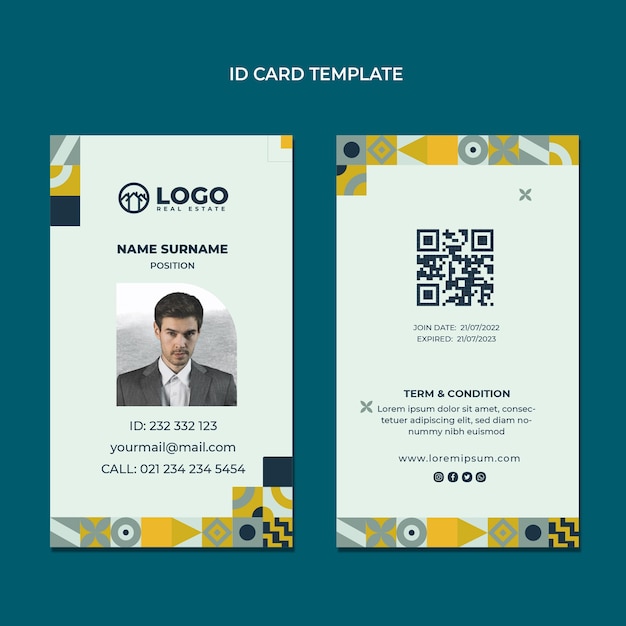 Tarjeta de identificación de bienes raíces geométrica de diseño plano