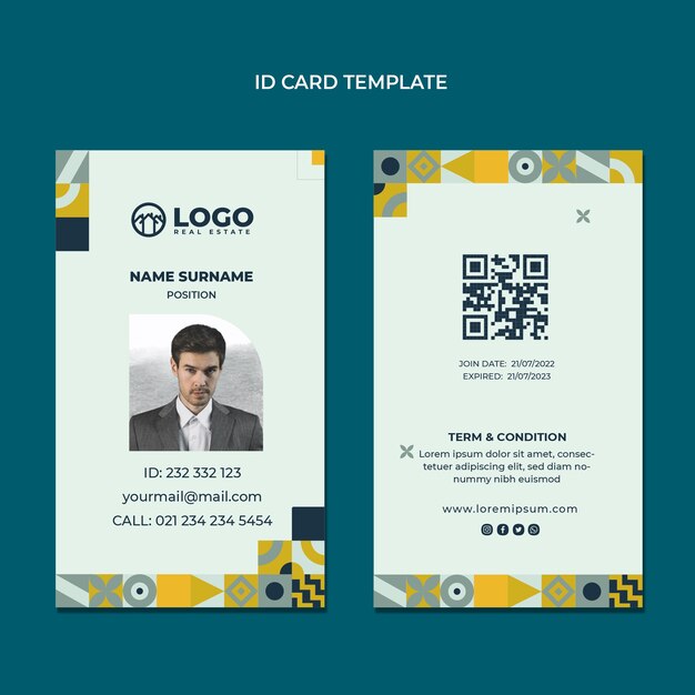 Tarjeta de identificación de bienes raíces geométrica de diseño plano