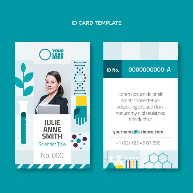 Tarjeta de identificación de ciencia de diseño plano