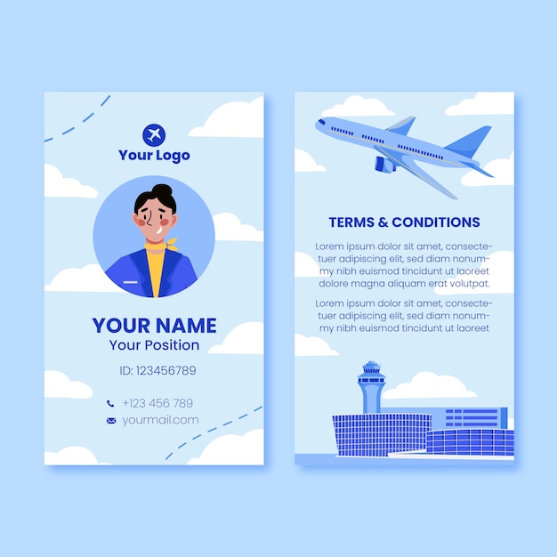 Tarjeta de identificación de la compañía aérea de diseño plano