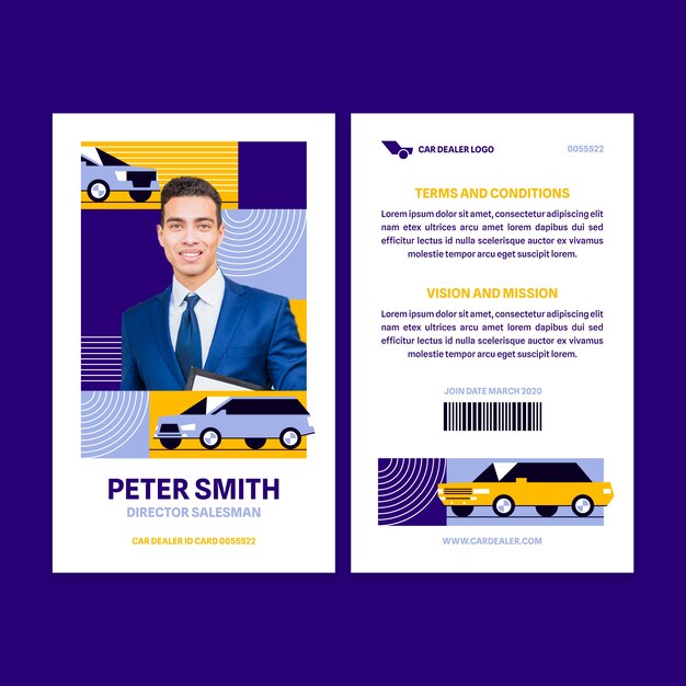Tarjeta de identificación de concesionario de automóviles de diseño plano