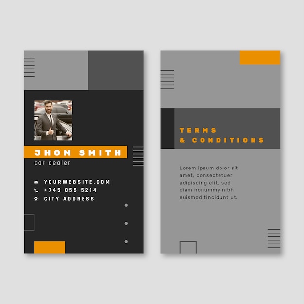 Tarjeta de identificación de concesionario de automóviles geométricos de diseño plano