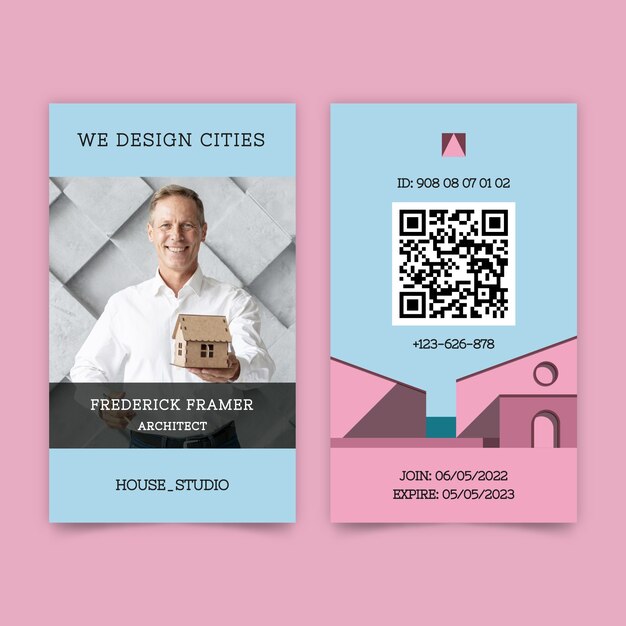 Tarjeta de identificación de desarrollo de arquitectura de diseño plano
