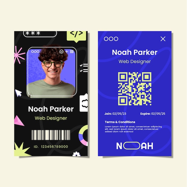Tarjeta de identificación de diseñador web de diseño plano