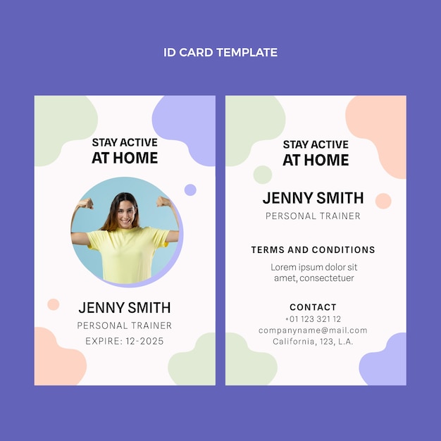 Vector gratuito tarjeta de identificación de fitness abstracta de diseño plano