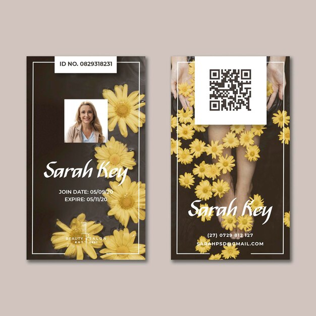 Vector gratuito tarjeta de identificación floral de salón de belleza