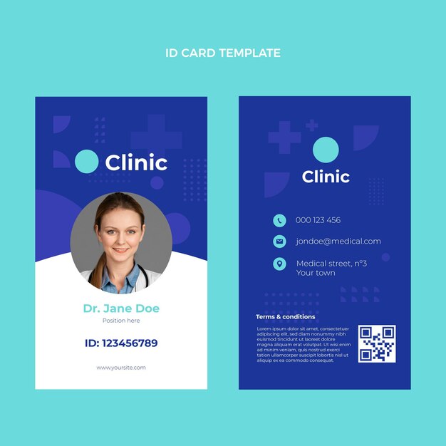Tarjeta de identificación médica de diseño plano