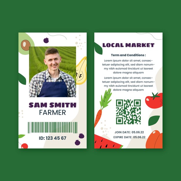 Tarjeta de identificación del mercado local dibujada a mano