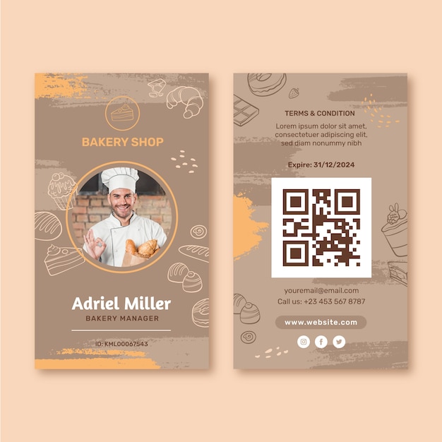 Tarjeta de identificación de panadería de textura dibujada a mano