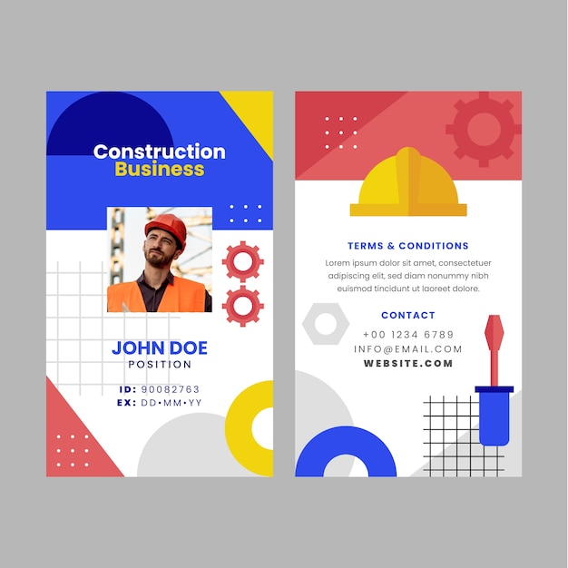Tarjeta de identificación de proyecto de construcción de diseño plano