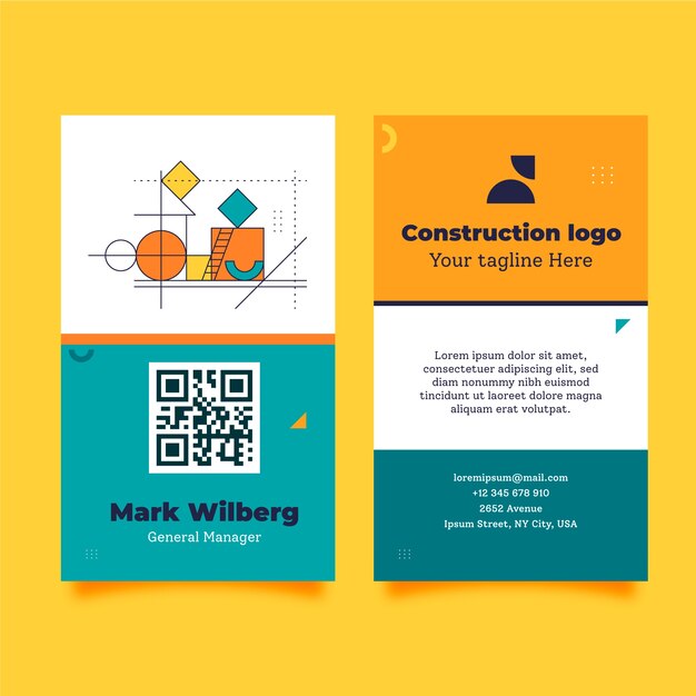 Tarjeta de identificación de proyecto de construcción de diseño plano