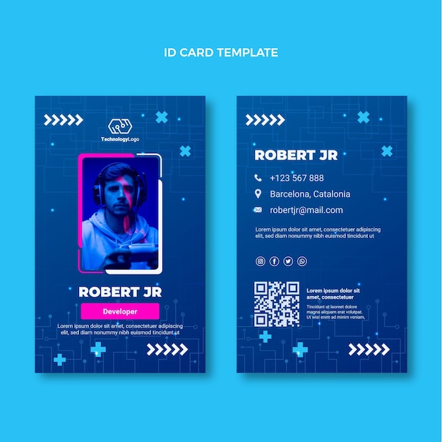 Vector gratuito tarjeta de identificación de tecnología mínima plana