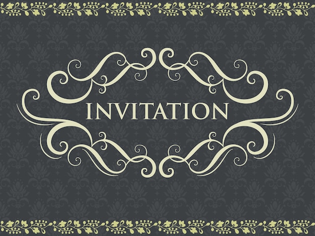 Vector gratuito tarjeta de la invitación y del aviso de la boda con las ilustraciones del fondo del vintage. fondo adornado elegante del damasco. ornamento abstracto floral elegante. plantilla de diseño.