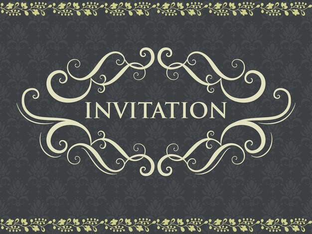 Tarjeta de la invitación y del aviso de la boda con las ilustraciones del fondo del vintage. Fondo adornado elegante del damasco. Ornamento abstracto floral elegante. Plantilla de diseño.