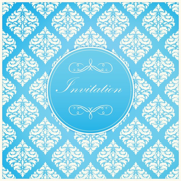 Tarjeta de la invitación y del aviso de la boda con las ilustraciones del fondo del vintage. Fondo adornado elegante del damasco. Ornamento abstracto floral elegante. Plantilla de diseño.