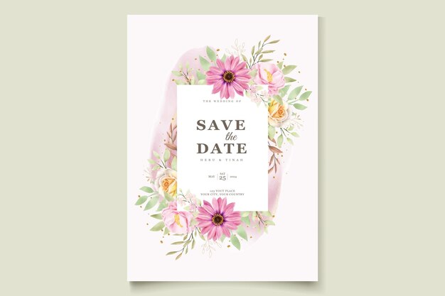 Tarjeta de invitación BODA ACUARELA CRISANTEMO