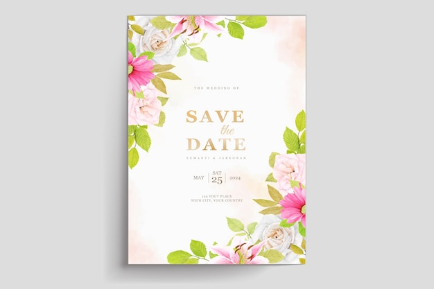 Vector gratuito tarjeta de invitación de boda con acuarela floral