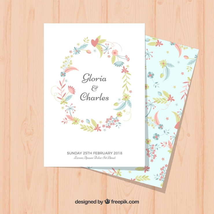 Vector gratuito tarjeta de invitación de boda con adornos florales