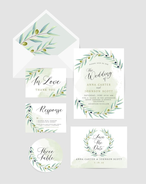 Vector gratuito tarjeta de invitación de boda con decoración floral y hojas.