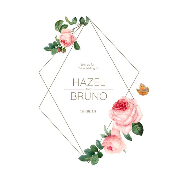 Tarjeta de invitación de boda decorada con rosas vector