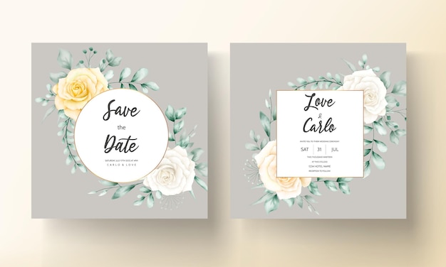 Vector gratuito tarjeta de invitación de boda elegante con hermosa acuarela floral