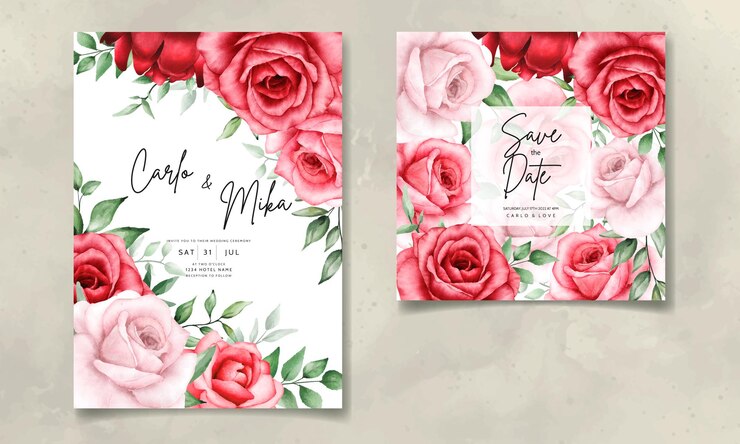 Tarjeta de invitación de boda elegante con hermosa flor de acuarela