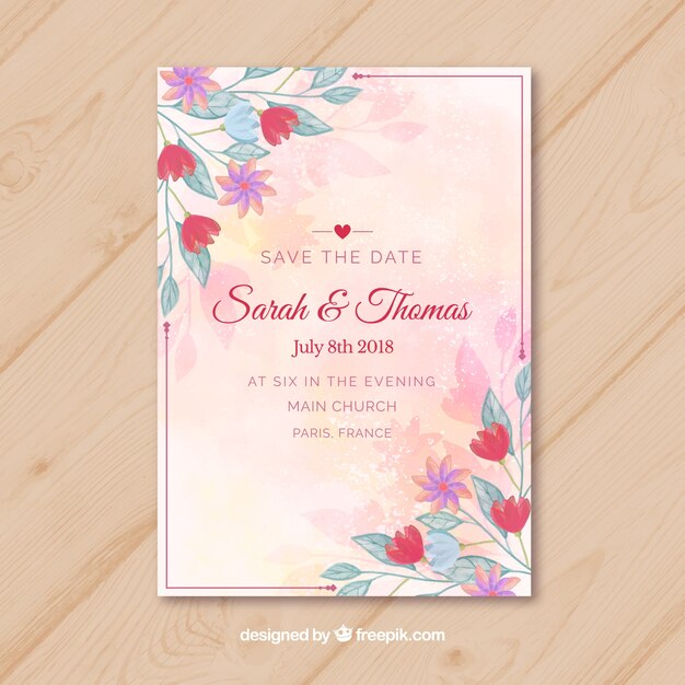 Tarjeta de invitación de boda en estilo acuarela