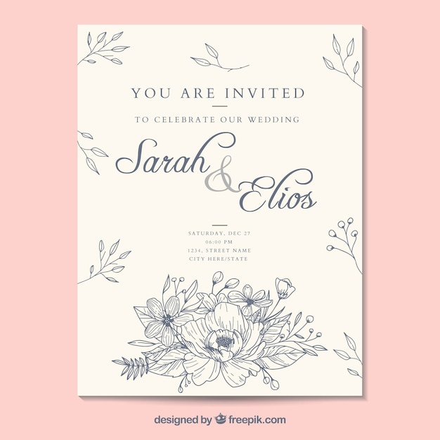 Tarjeta de invitación de boda con estilo floral