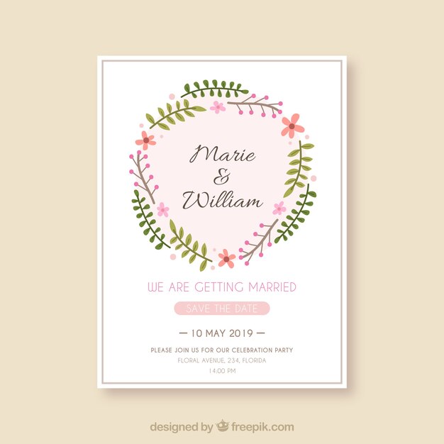 Tarjeta de invitación de boda en estilo plano