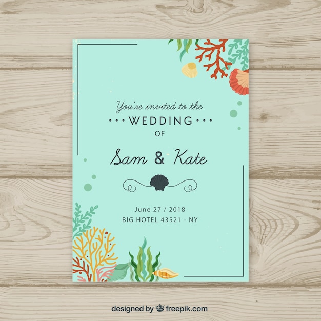 Tarjeta de invitación de boda en estilo plano