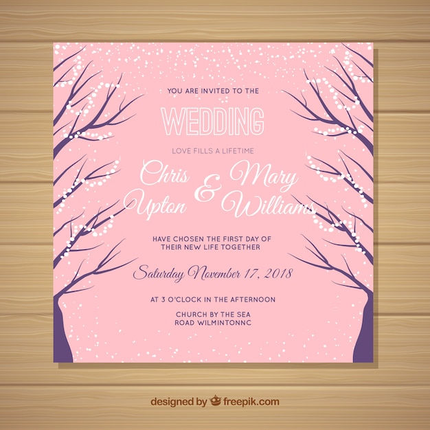 Tarjeta de invitación de boda en estilo plano