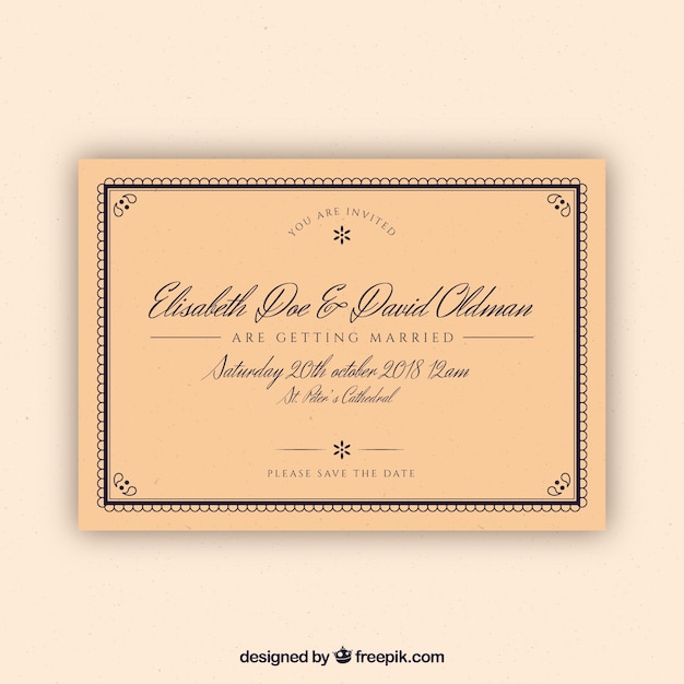 Vector gratuito tarjeta de invitación de boda con estilo vintage