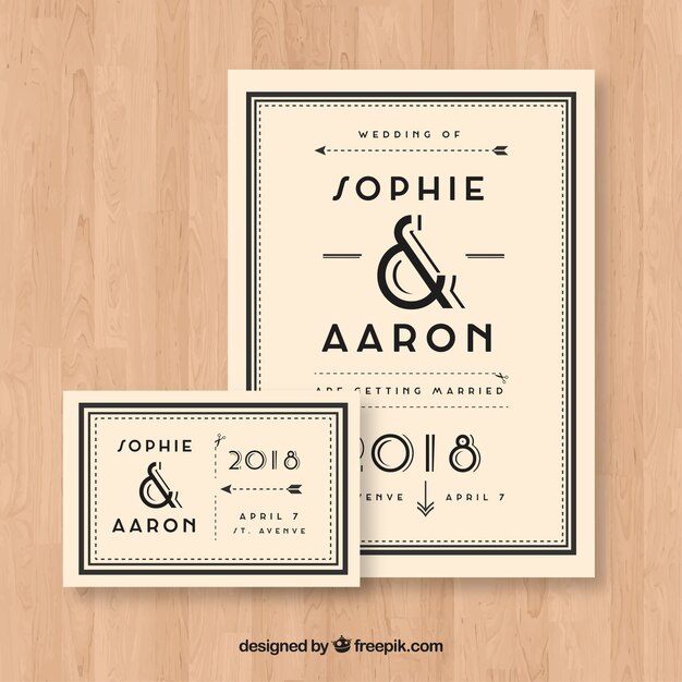 Tarjeta de invitación de boda en estilo vintage