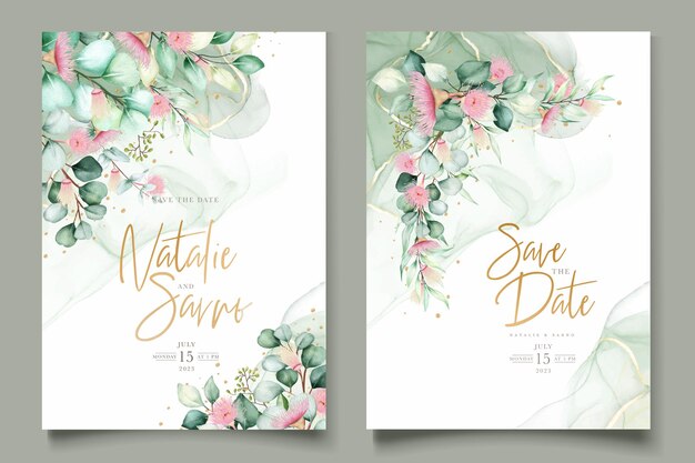 tarjeta de invitación de boda de flor de eucalipto