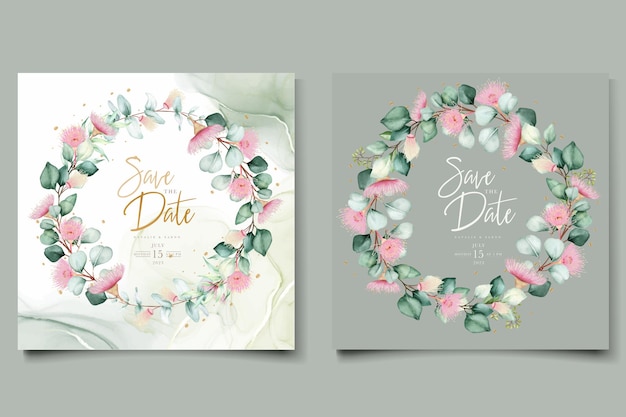 tarjeta de invitación de boda de flor de eucalipto