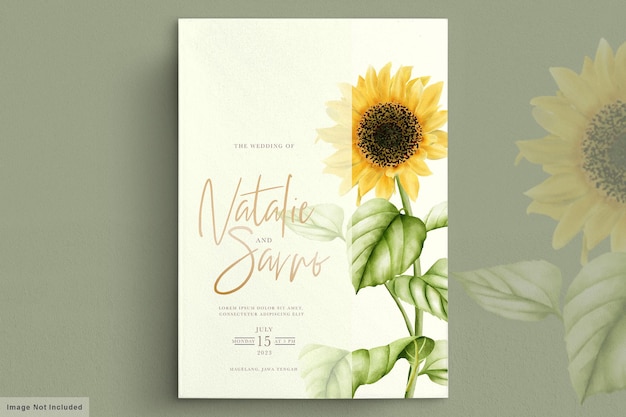 Tarjeta de invitación de boda de flor de sol acuarela