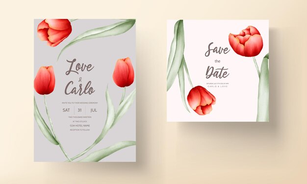 Tarjeta de invitación de boda de flor de tulipán romántico