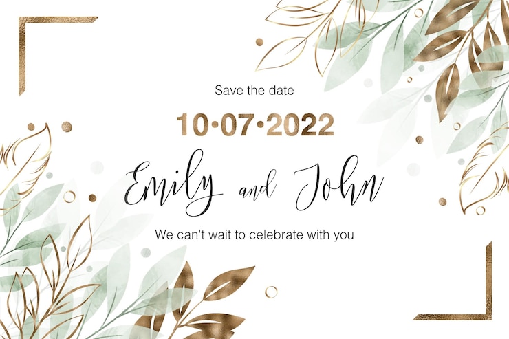 Vector gratuito tarjeta de invitación de boda floral acuarela y oro