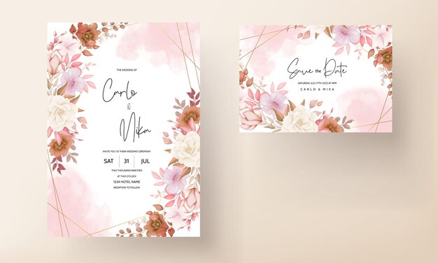 tarjeta de invitación de boda floral boho