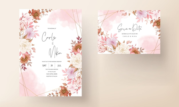 tarjeta de invitación de boda floral boho