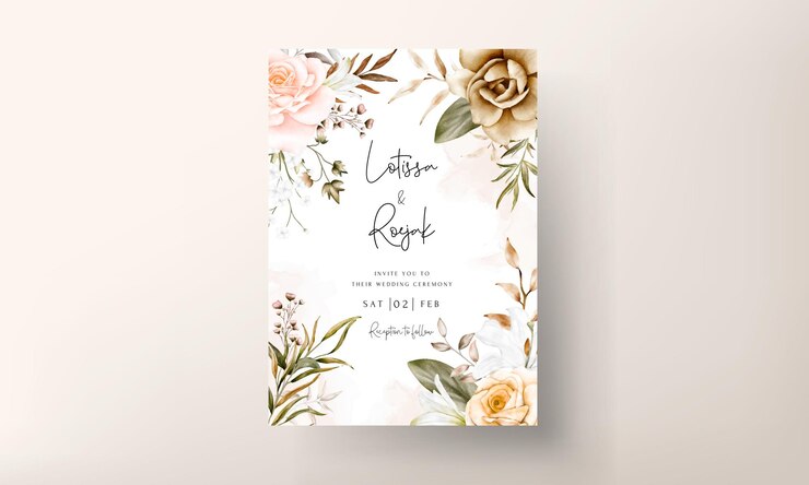 Tarjeta de invitación de boda floral dibujada a mano romántica