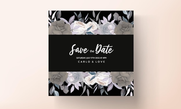 Vector gratuito tarjeta de invitación de boda floral oscura con clase elegante