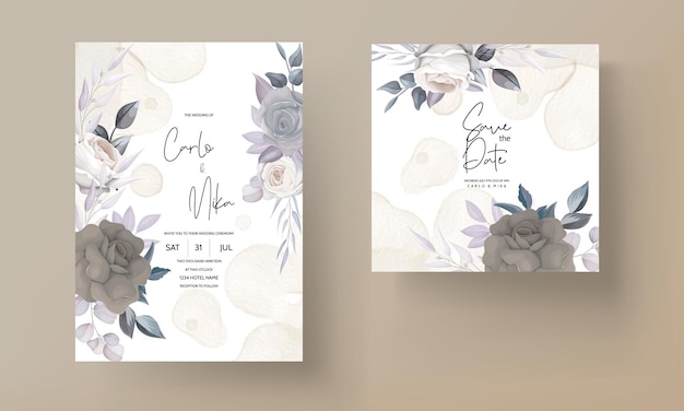 Vector gratuito tarjeta de invitación de boda floral oscura con clase elegante