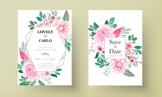 Tarjeta de invitación de boda floral rosa acuarela dulce romántica