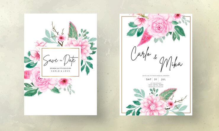 Tarjeta de invitación de boda floral rosa acuarela dulce romántica