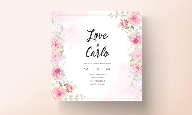 Tarjeta de invitación de boda floral rosa suave