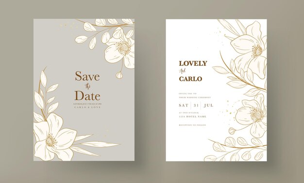 Tarjeta de invitación de boda floral vintage dibujada a mano